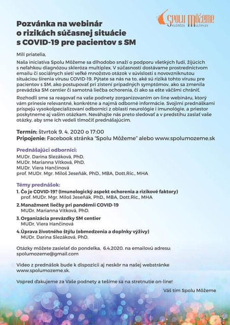 Webinár o rizikách súčasnej situácie s COVID-19 pre pacientov s SM